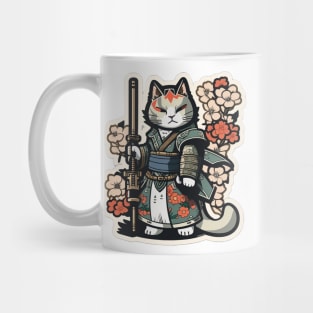 Samurai Feline: Japanese Warrior Cat Sticker Mug